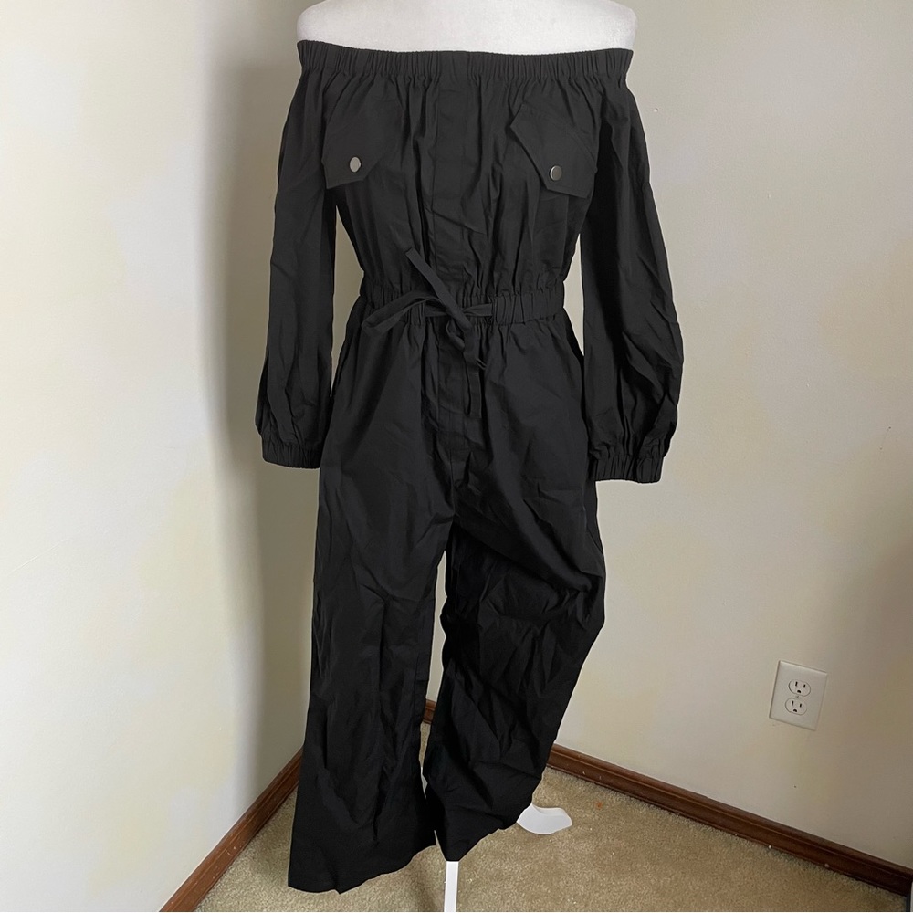 NWT Anthropologie Mare Mare Black Off-the-Shoulder Belted Jumpsuit Size S - Picture 4 of 12